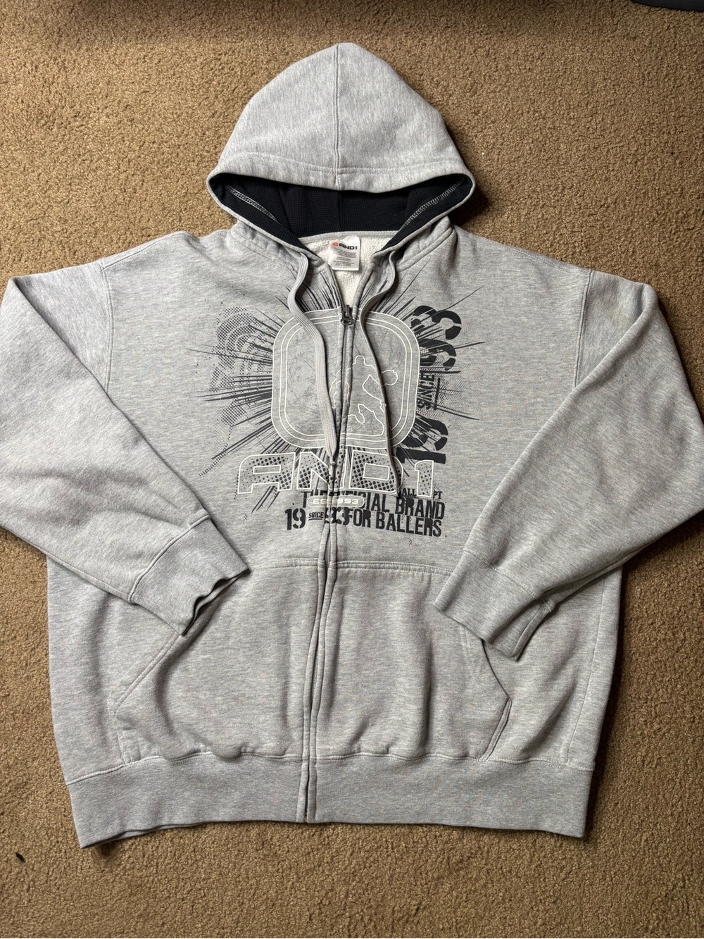 And1 Light Gray Full-Zip Graphic Hoodie